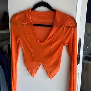 Neon Orange Mesh Collared Y2K Top